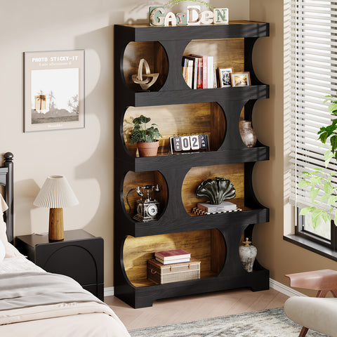 Modern Wooden Bookshelf 71-inch Heavy-Duty Modern Wooden Bookshelf - Dark Brown\u002FWood Grain, Space-Saving Design for Living Room, Office, Library - Sturdy Construction & Easy Assembly Required, Bookshelf Decor