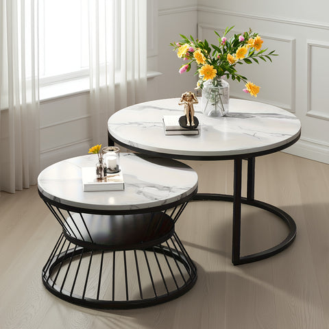 Nesting Coffee Table Black Set of 2, 27.5\