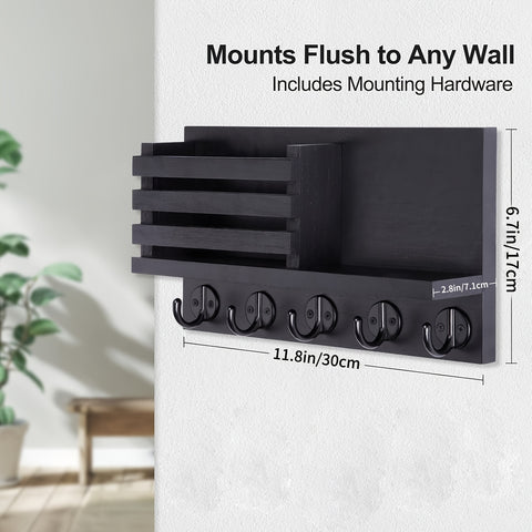 Wooden Wall Key Holder Decorative Wooden Wall Key Holder with 5 Metal Key Hooks - Paulownia Wood, Mounting Hardware and Installation Guide