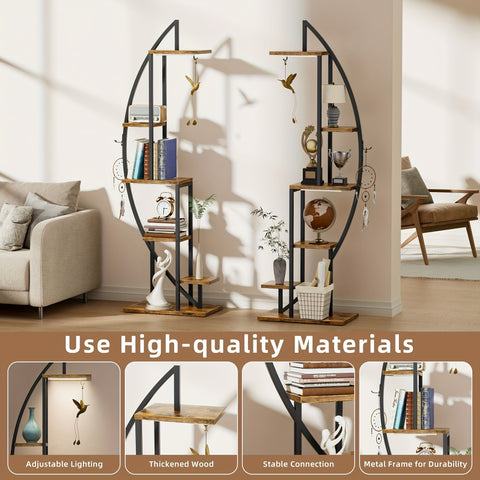 2pcs Bookshelf With Light, 6-tier Display Stands, 63\