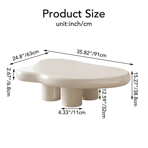 Modern White Cloud Tea Table - Unique Irregular Shape, 4-Leg Design for Living Room or Coffee Area, 35.82 Inches, Minimalist Style with Rounded Edges and Sleek Finish APPLE
