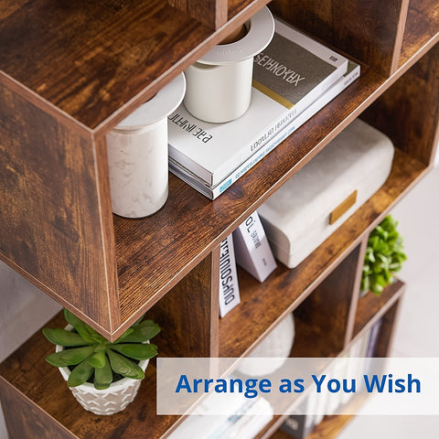 Aurorome 5-Tier Wooden Geometric S-Shaped Bookcase, Set Of 2 Storage Rack with Open Shelves, Shelving for Plant Album, Trinket Display, Spacious Storage Display Shelf - 62.5\